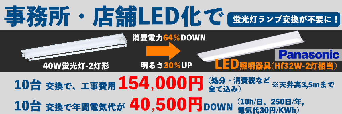 工場・店舗・事務所・倉庫照明のLED照明化工事費用と電気代削減額例の画像（パソコン）